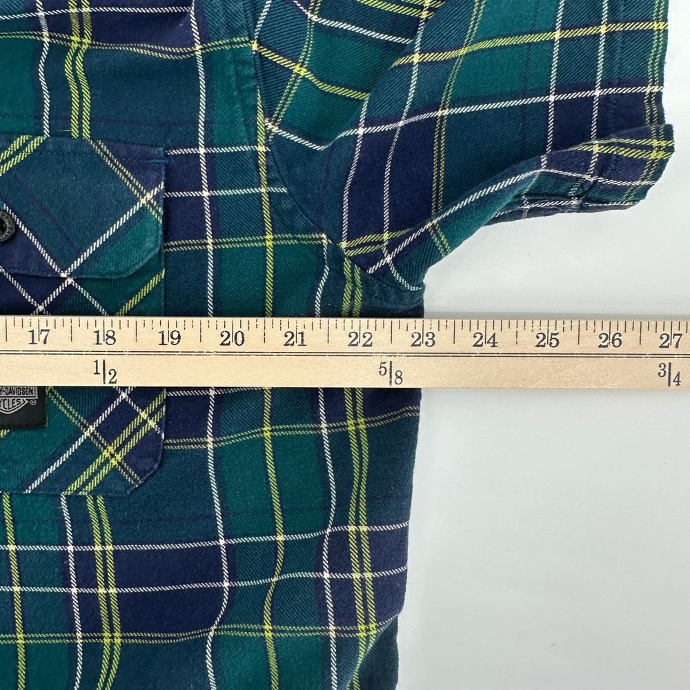 Harley Davidson Men LG Plaid Flannel Short Sleeve Button Up Shirt Motorcycle - Picture 10 of 11
